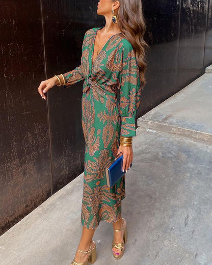 Aviora | Boho Print Wrap Midi Dress