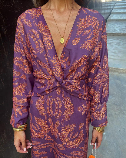 Aviora | Boho Print Wrap Midi Dress