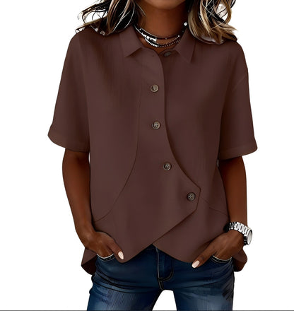 Mirellora | Asymmetrical Button Casual Blouse