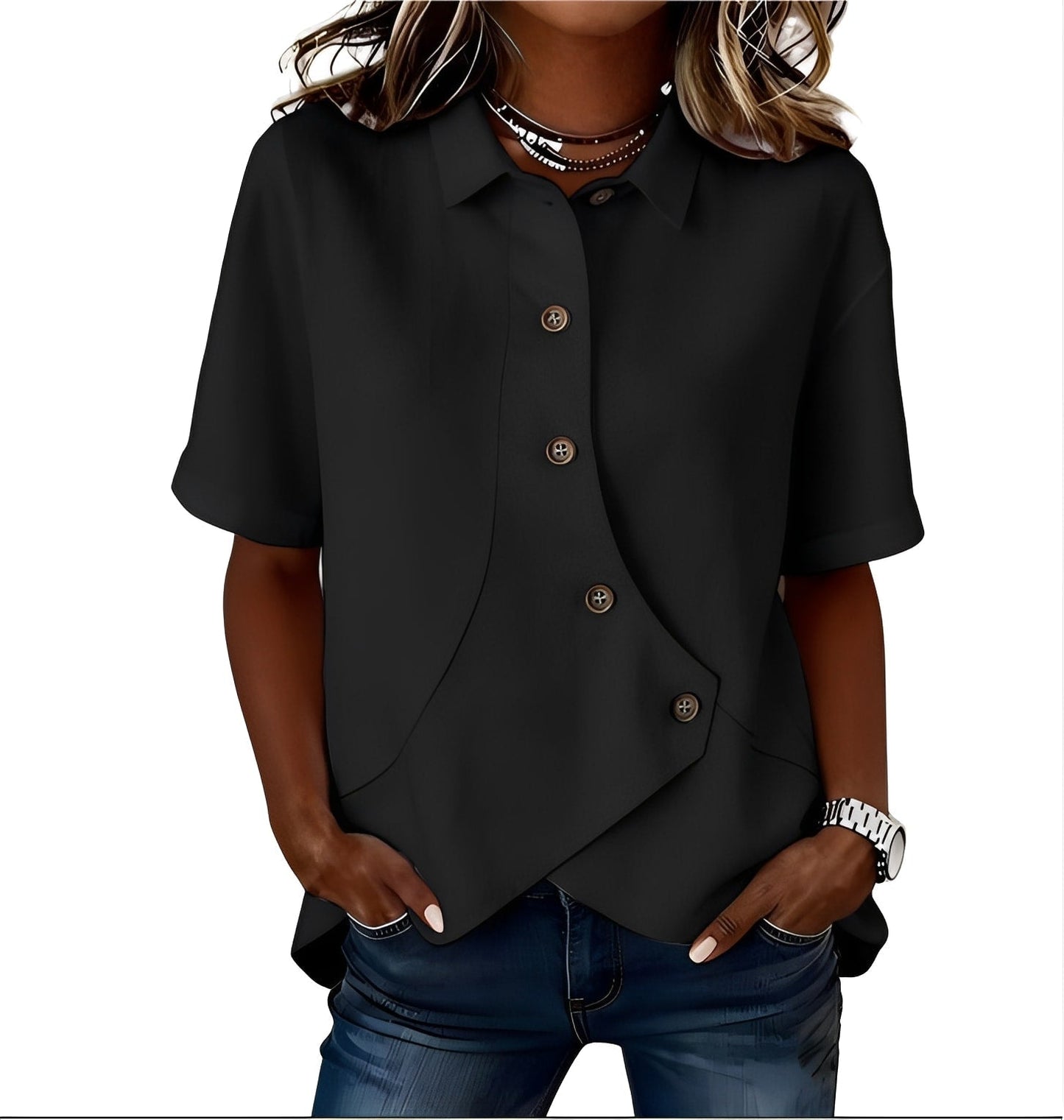 Mirellora | Asymmetrical Button Casual Blouse