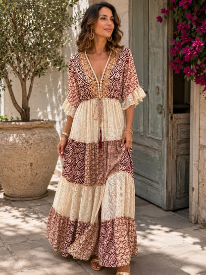 Ysabeau | Bohemian Patchwork Maxi Dress
