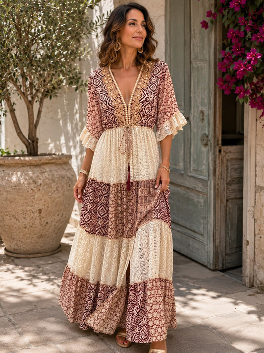 Ysabeau | Bohemian Patchwork Maxi Dress