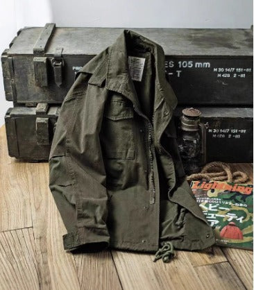 Halvex | Relaxed Fit Khaki Army Cargo Zip-Up Field Jacket