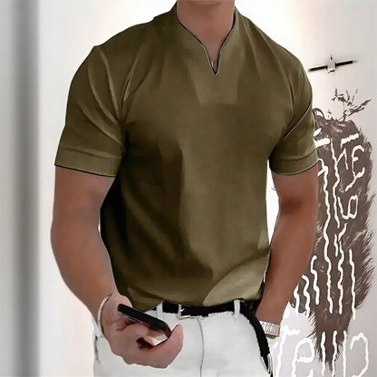 Solvexis | Mandarin Collar Slim Fit Casual Tee