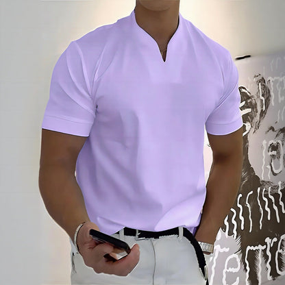 Solvexis | Mandarin Collar Slim Fit Casual Tee