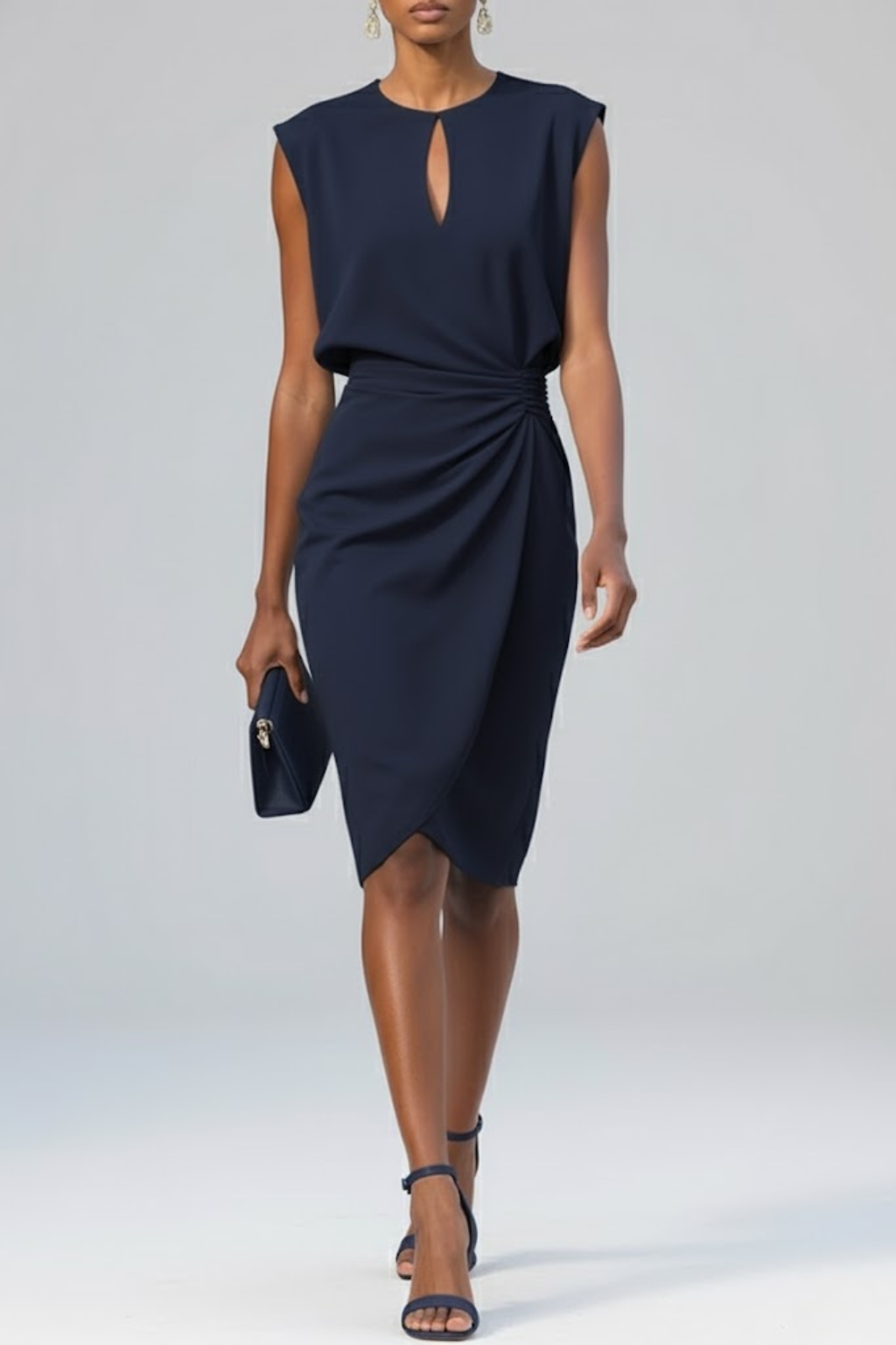 Zyvoria | Ruched Waist Sleeveless Midi Dress