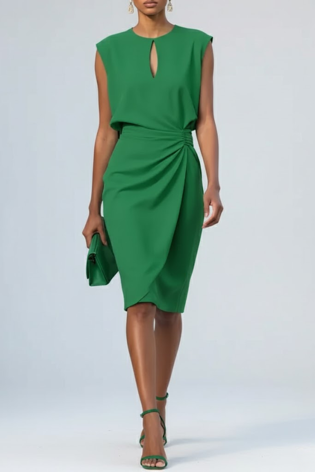 Zyvoria | Ruched Waist Sleeveless Midi Dress
