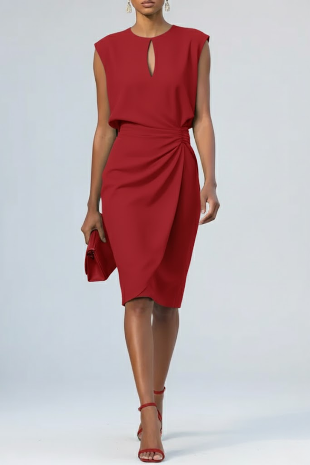 Zyvoria | Ruched Waist Sleeveless Midi Dress