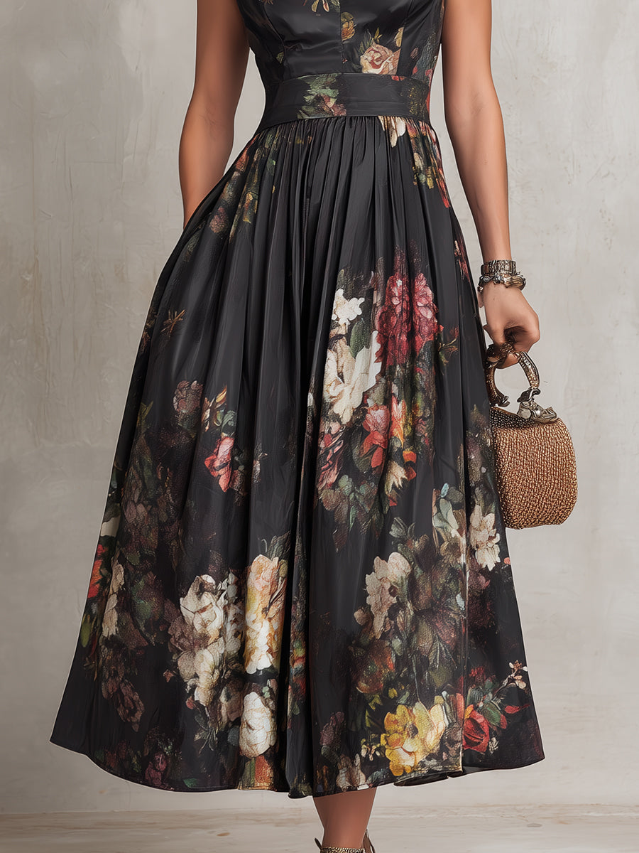 Keziah | Vintage Floral Mandarin Collar Maxi Dress
