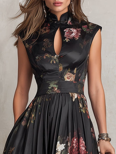 Keziah | Vintage Floral Mandarin Collar Maxi Dress