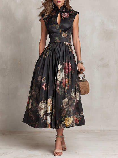 Keziah | Vintage Floral Mandarin Collar Maxi Dress