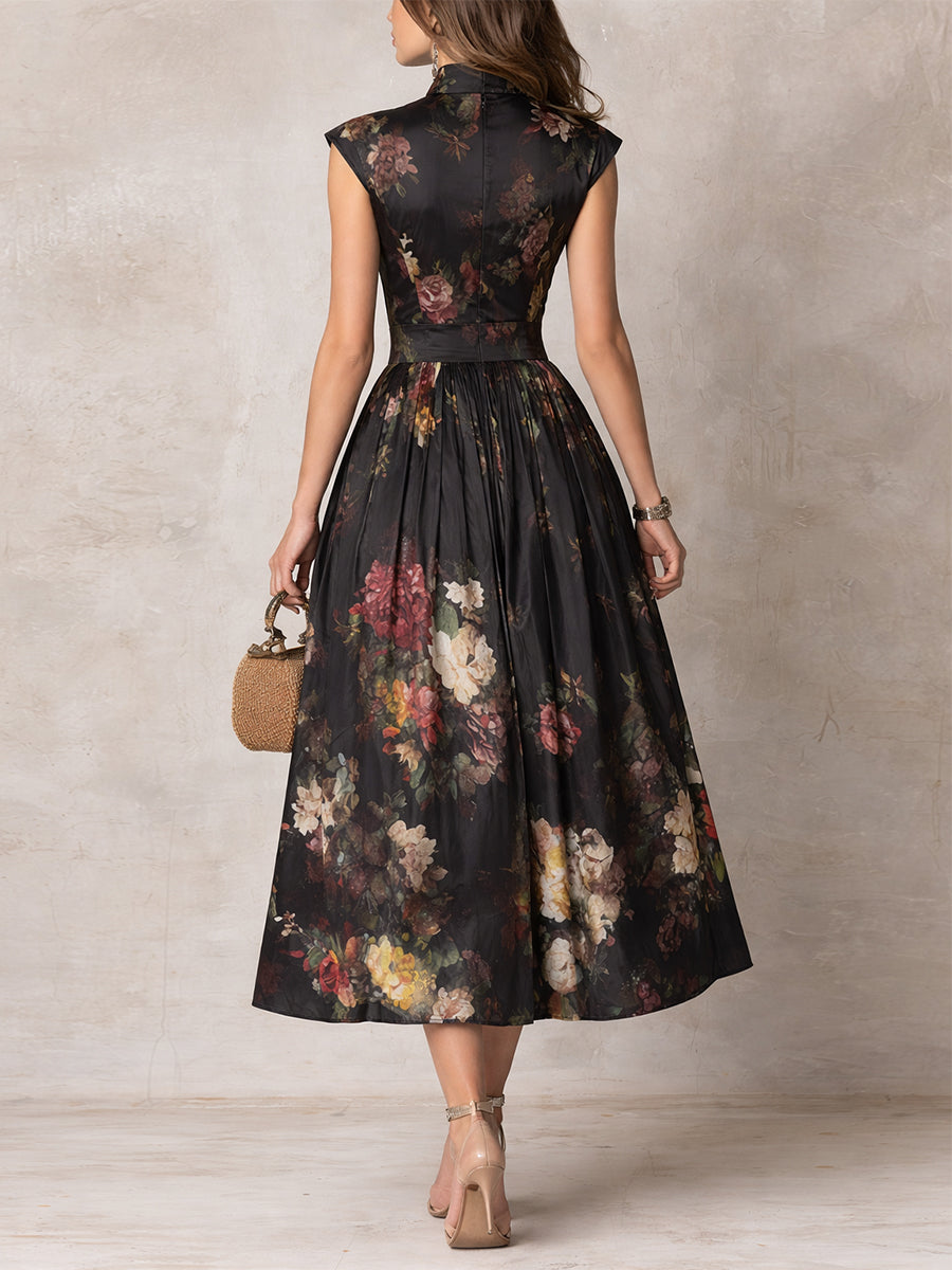 Keziah | Vintage Floral Mandarin Collar Maxi Dress