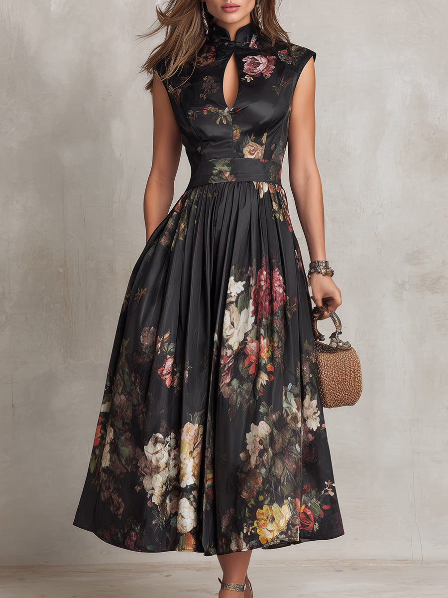 Keziah | Vintage Floral Mandarin Collar Maxi Dress