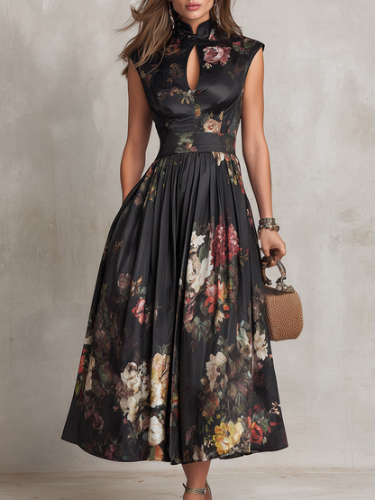 Keziah | Vintage Floral Mandarin Collar Maxi Dress