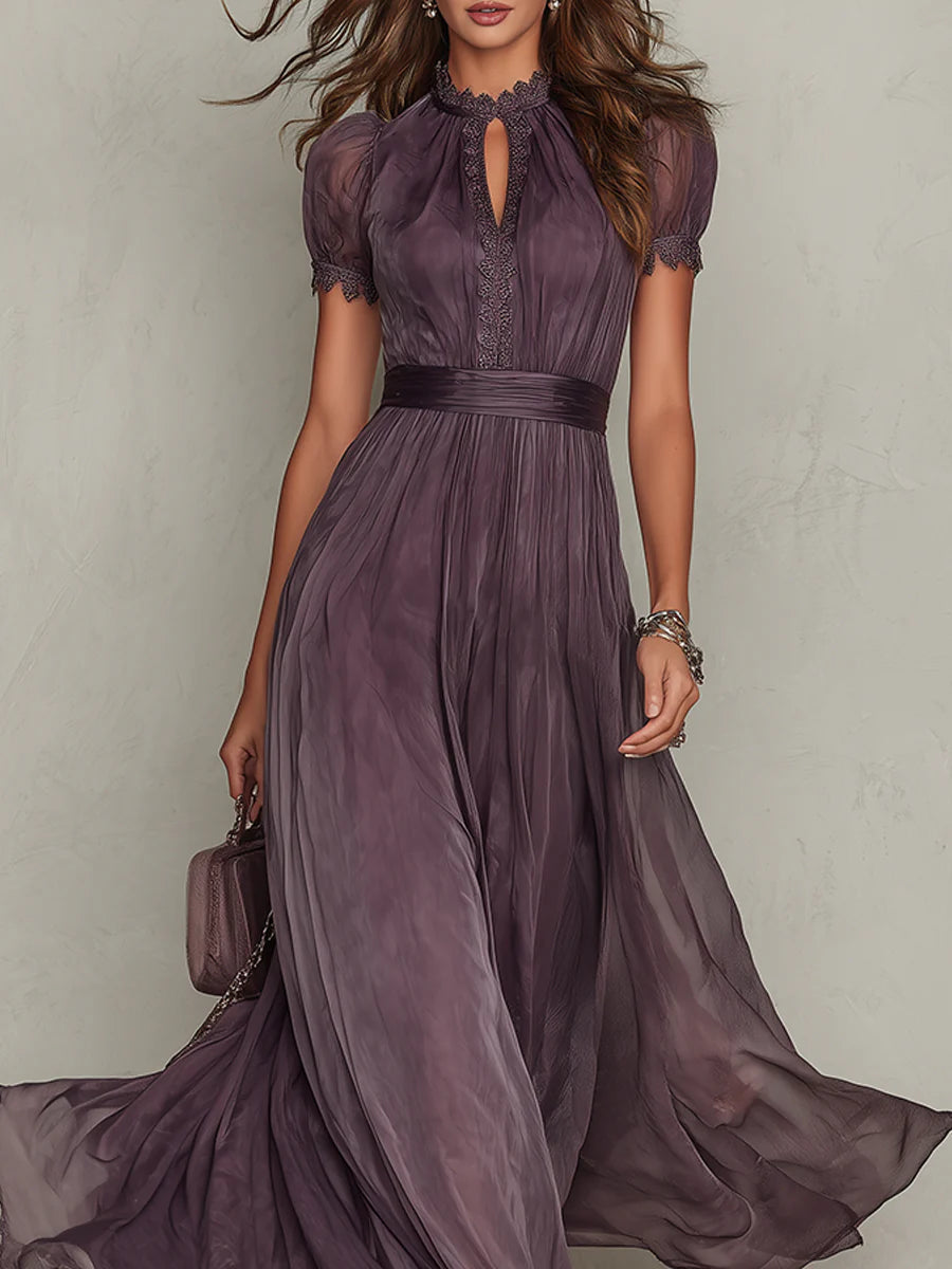 Vaelithora | Lace Trim Chiffon Maxi Dress