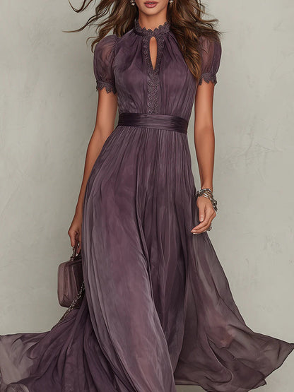 Vaelithora | Lace Trim Chiffon Maxi Dress