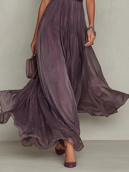 Vaelithora | Lace Trim Chiffon Maxi Dress