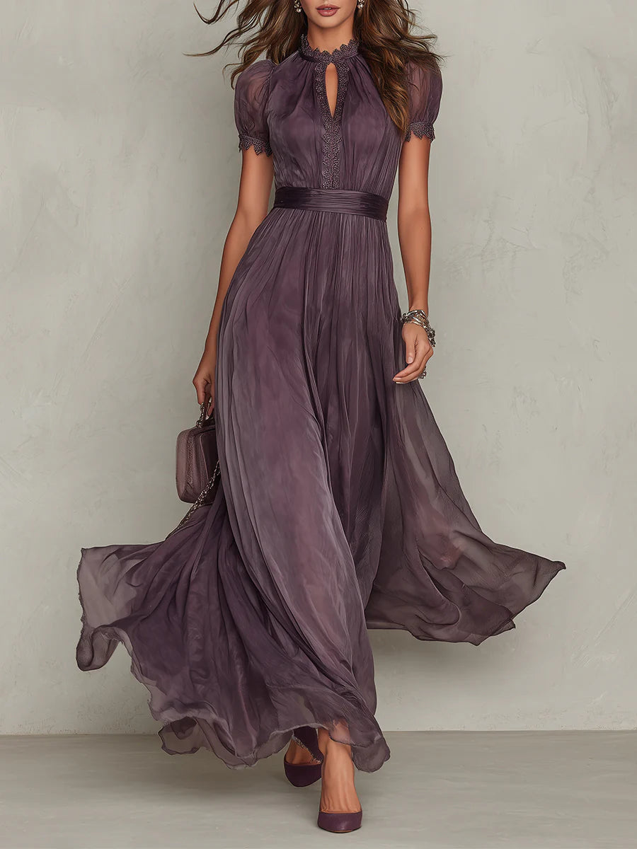 Vaelithora | Lace Trim Chiffon Maxi Dress