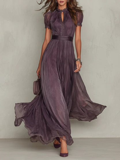 Vaelithora | Lace Trim Chiffon Maxi Dress