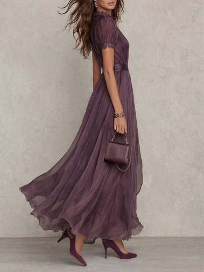 Vaelithora | Lace Trim Chiffon Maxi Dress