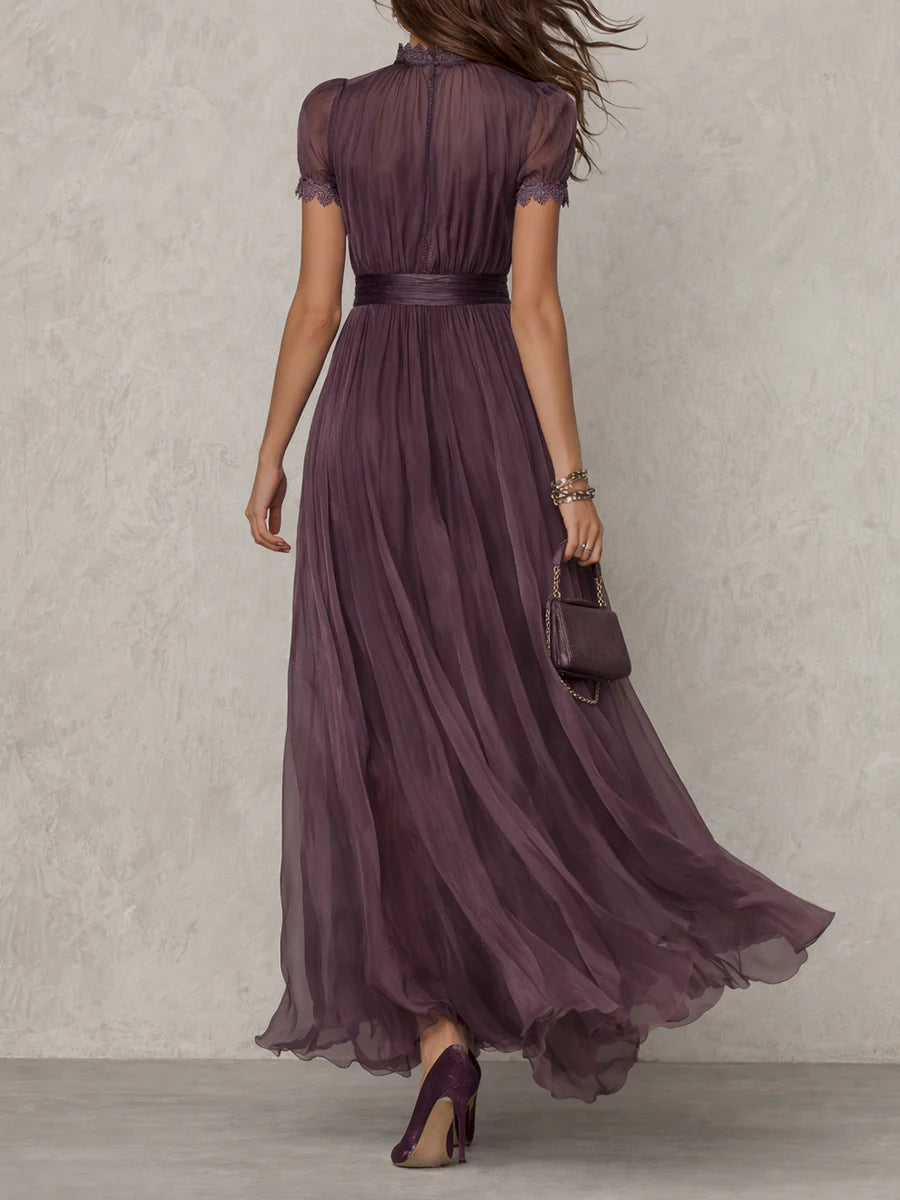 Vaelithora | Lace Trim Chiffon Maxi Dress