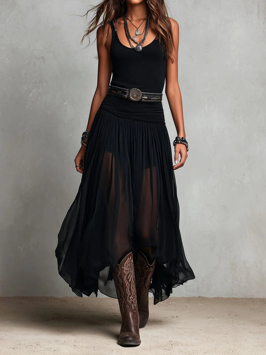 Fable | Flowy Chiffon Sleeveless Maxi Dress