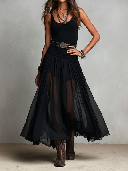 Fable | Flowy Chiffon Sleeveless Maxi Dress