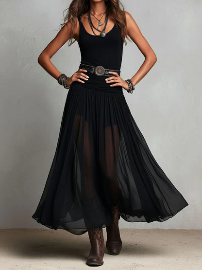 Fable | Flowy Chiffon Sleeveless Maxi Dress