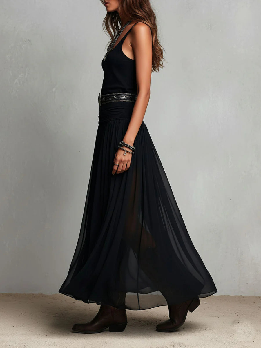 Fable | Flowy Chiffon Sleeveless Maxi Dress