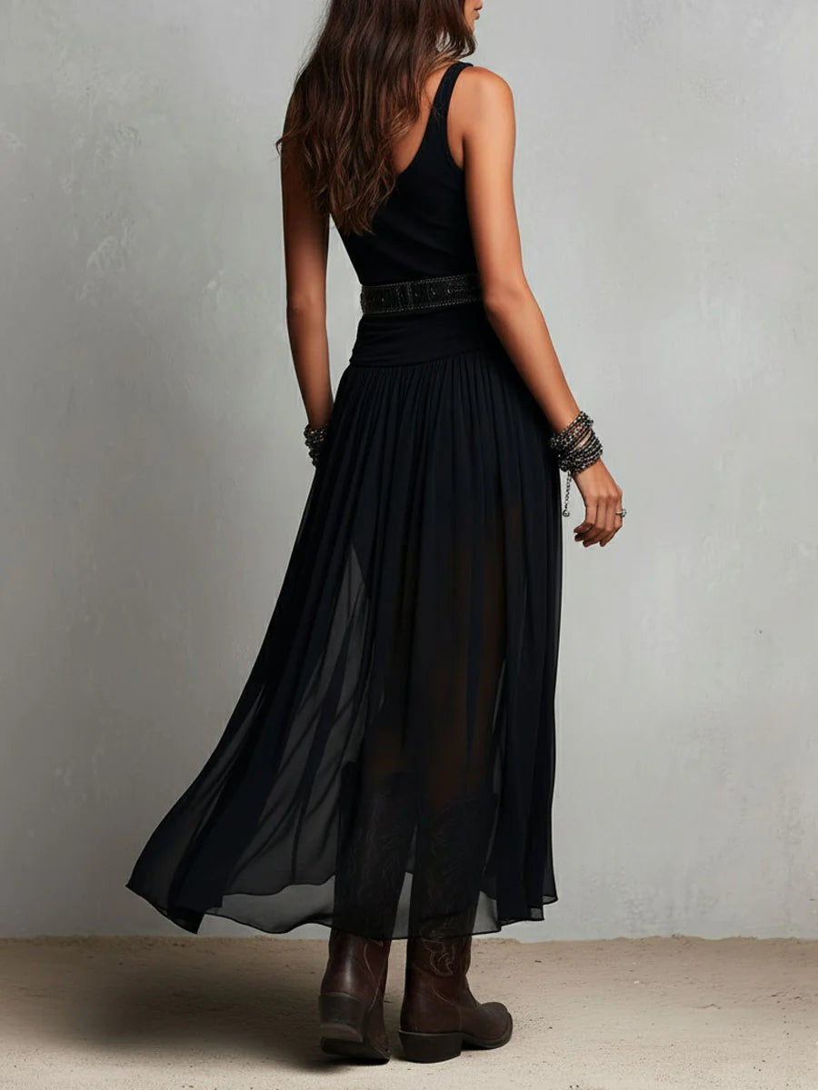 Fable | Flowy Chiffon Sleeveless Maxi Dress