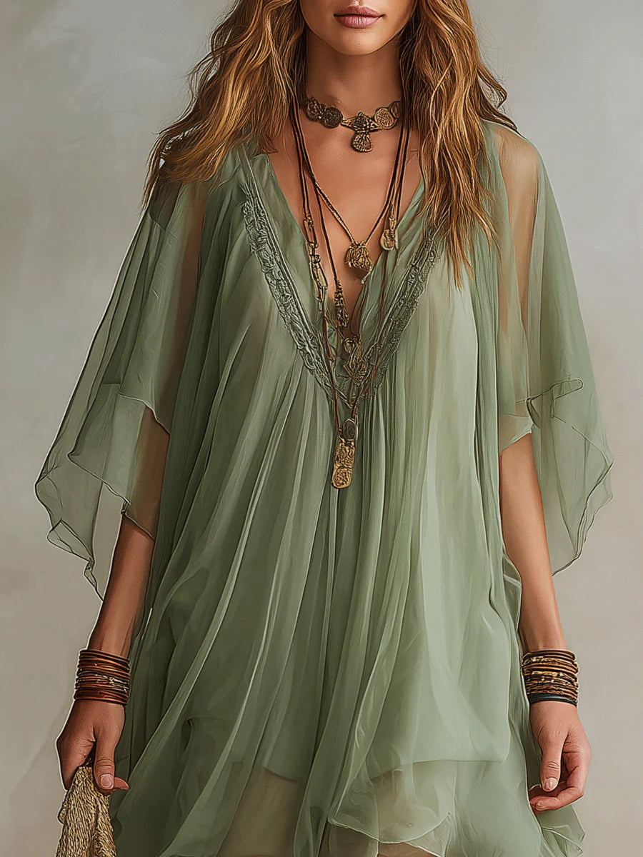 Evadne | Ethereal Chiffon Boho Mini Dress