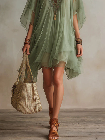 Evadne | Ethereal Chiffon Boho Mini Dress