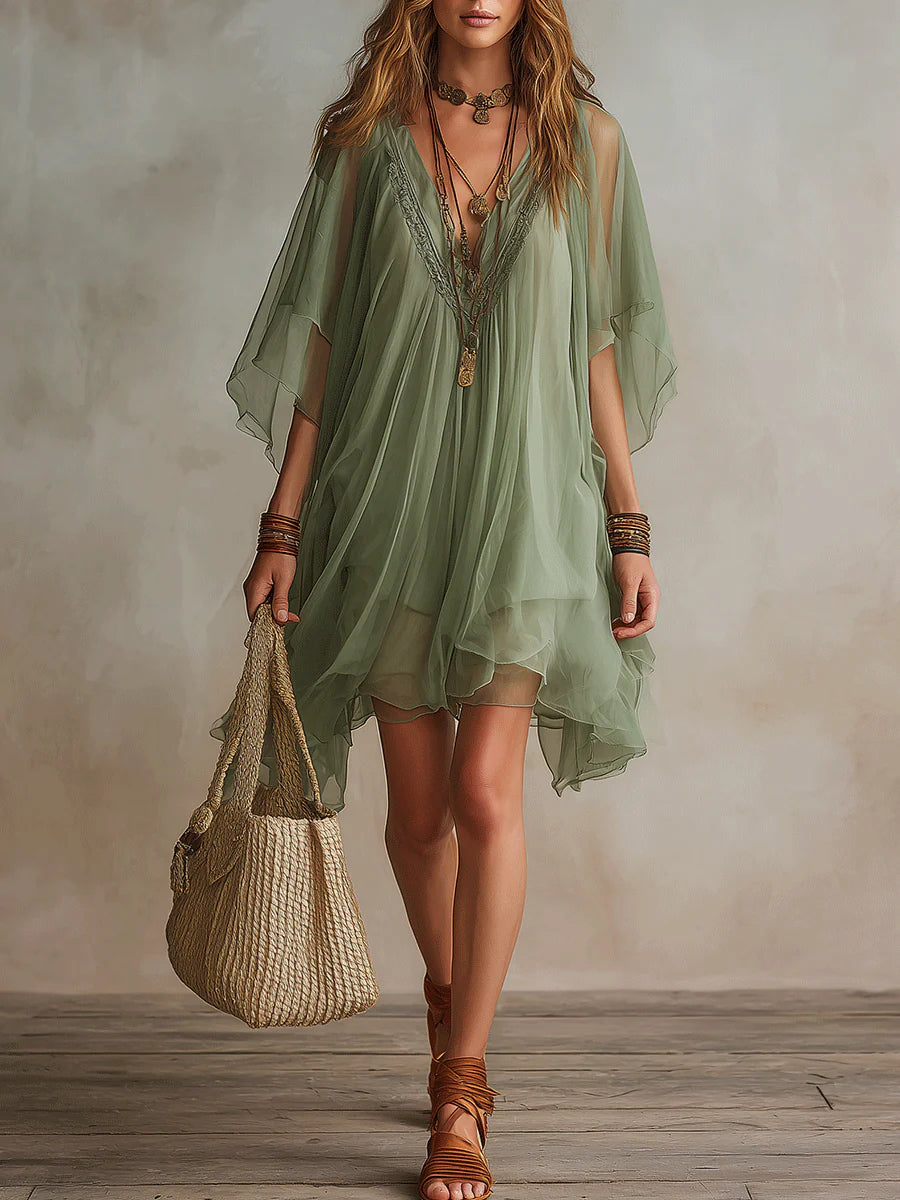 Evadne | Ethereal Chiffon Boho Mini Dress