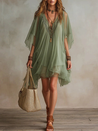 Evadne | Ethereal Chiffon Boho Mini Dress