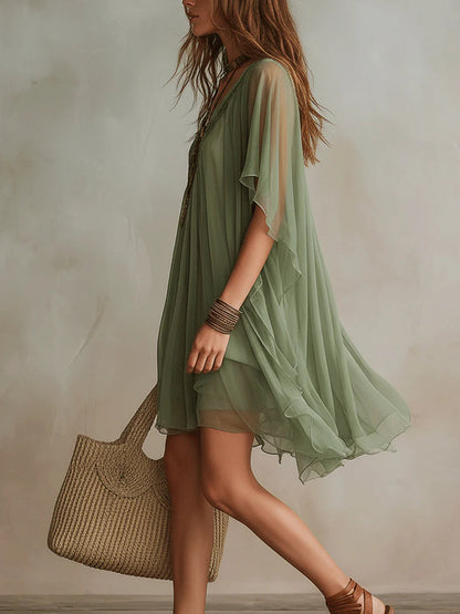 Evadne | Ethereal Chiffon Boho Mini Dress