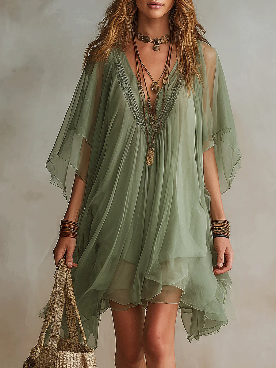 Evadne | Ethereal Chiffon Boho Mini Dress