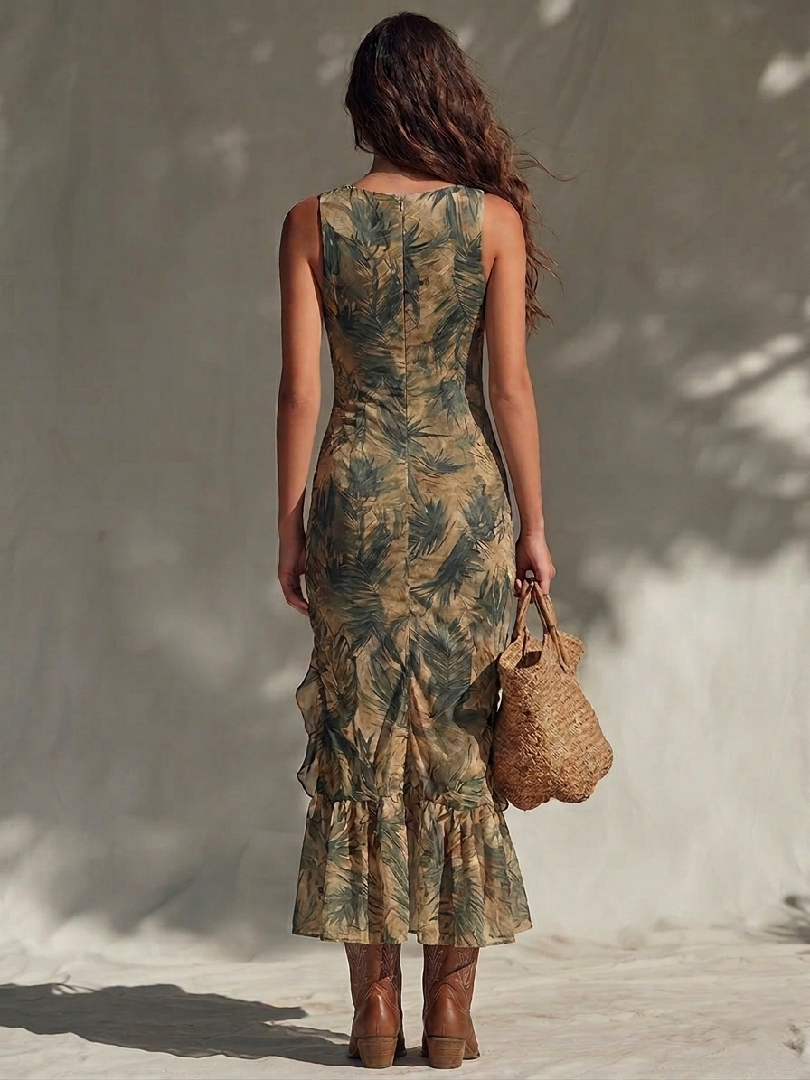 Zymerelle | Tropical Ruffle Split Maxi Dress