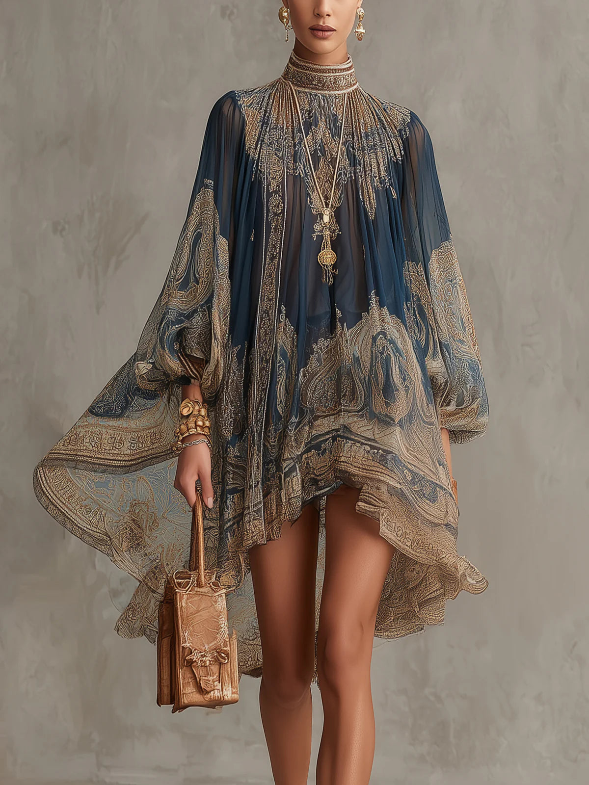 Solavine | Printed High Neck Mini Dress