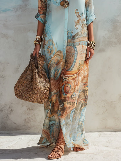 Elyndra | Printed Button Front Maxi Dress