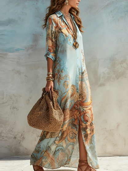 Elyndra | Printed Button Front Maxi Dress
