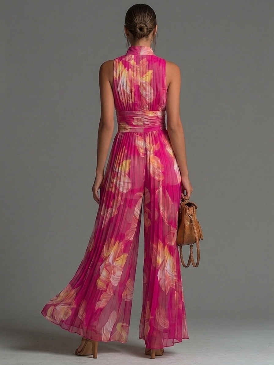 Elarisse | Pleated Waist Wide Leg Jumpsuit