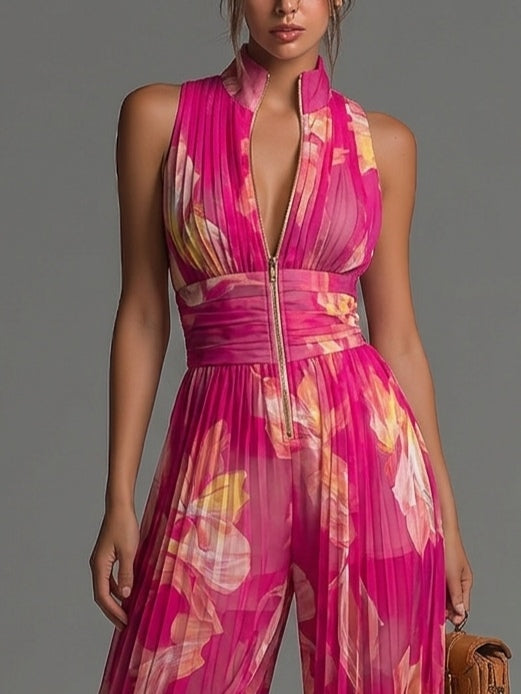 Elarisse | Pleated Waist Wide Leg Jumpsuit