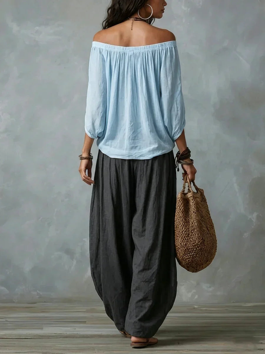 Kerensa | Off Shoulder Boho Top And Harem Trousers Set