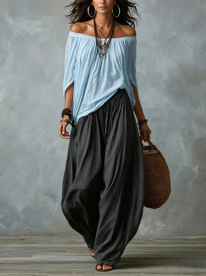 Kerensa | Off Shoulder Boho Top And Harem Trousers Set