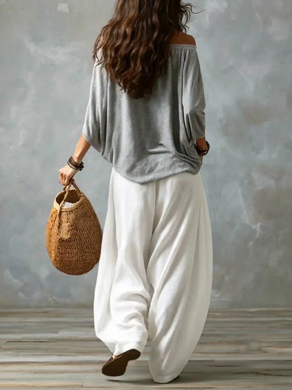 Kerensa | Off Shoulder Boho Top And Harem Trousers Set