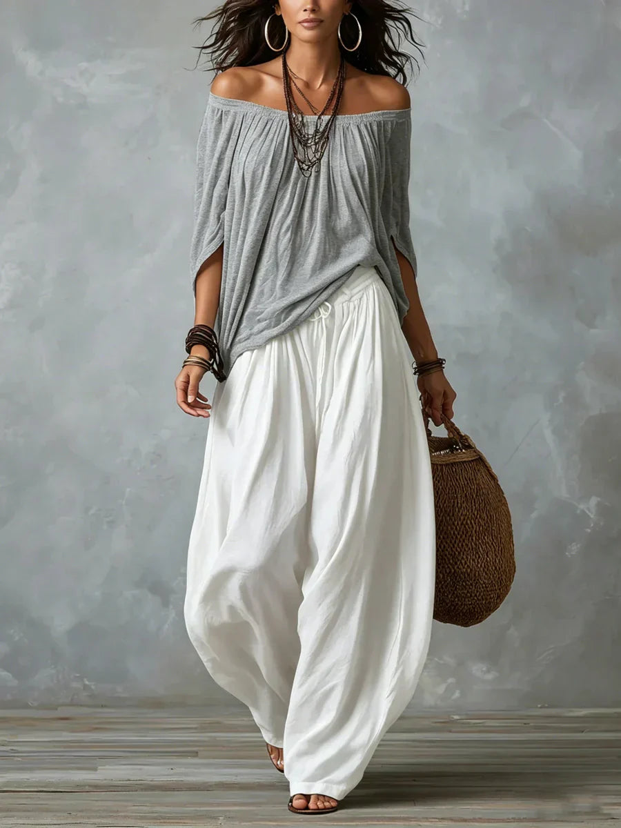 Kerensa | Off Shoulder Boho Top And Harem Trousers Set