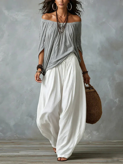 Kerensa | Off Shoulder Boho Top And Harem Trousers Set