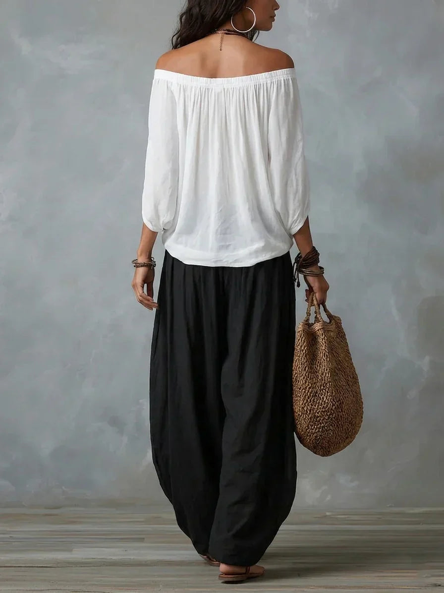 Kerensa | Off Shoulder Boho Top And Harem Trousers Set