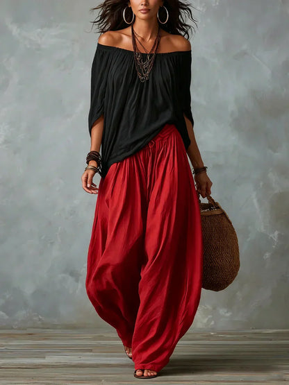 Kerensa | Off Shoulder Boho Top And Harem Trousers Set