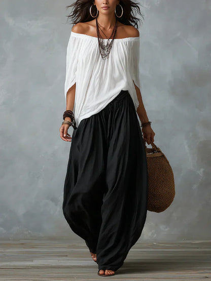 Kerensa | Off Shoulder Boho Top And Harem Trousers Set